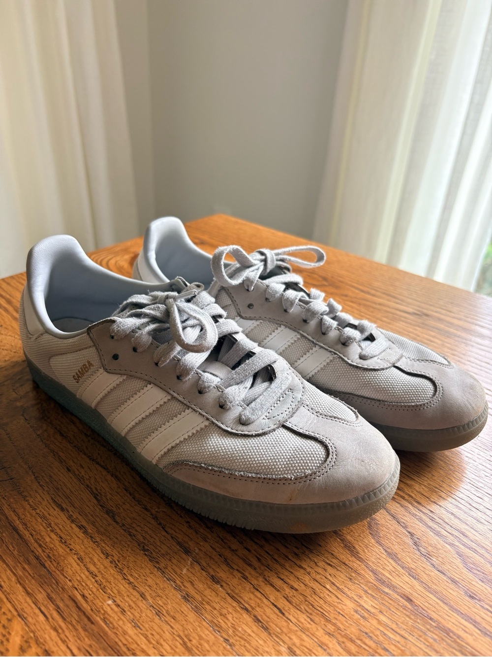 Adidas Samba Men’s 8 Suede & Mesh Sneaker Shoes in Light Gray on Gray